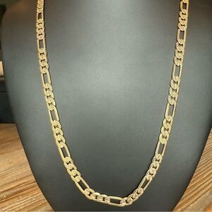 Unisex Gold Tone Etched Figaro 7mm Link Necklace 24” Length